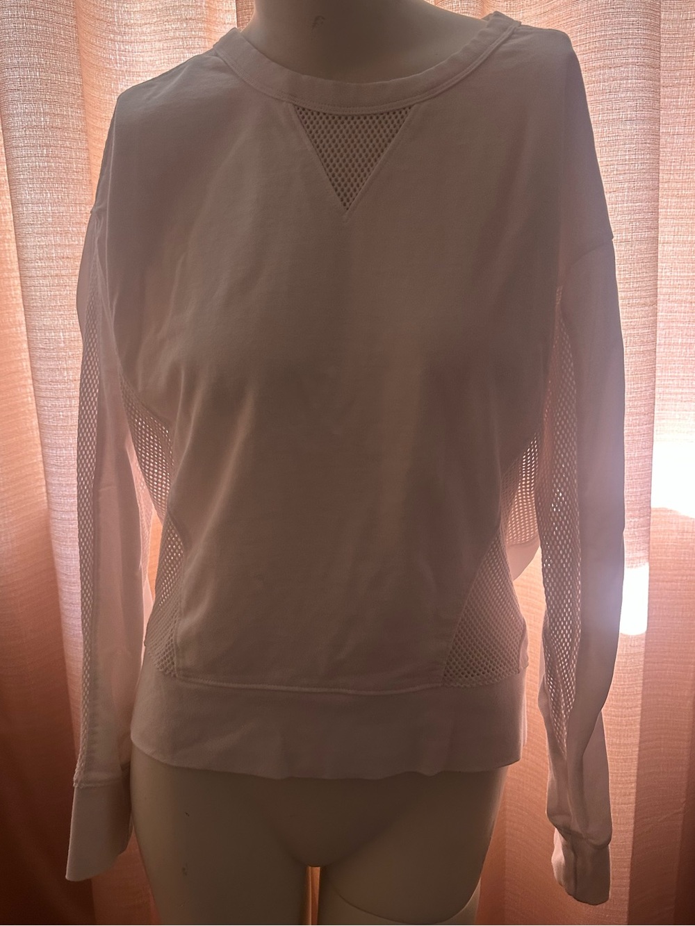 ATHLETA Mesh Panels 100% Cotton Lightweight White Sweatshirt Pullover Top